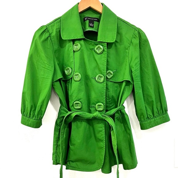INC International Concepts Jackets & Blazers - INC green button down cropped lightweight tie waist jacket size small
